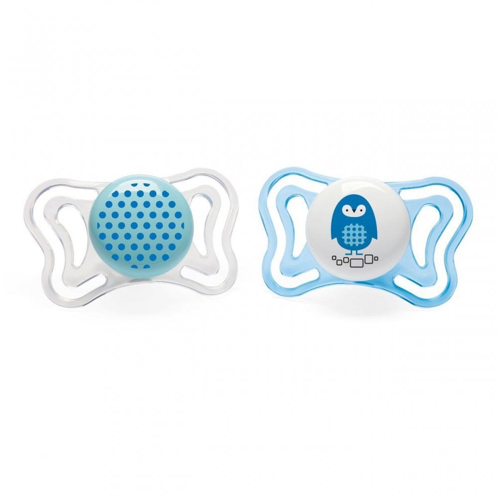 Light Blue Owl 2-6m Silicon Soother 2pcs
