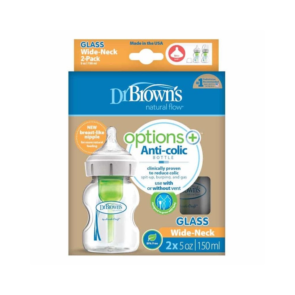Options+ Anti-Colic 150ml Glass 0m+ Twin Pack