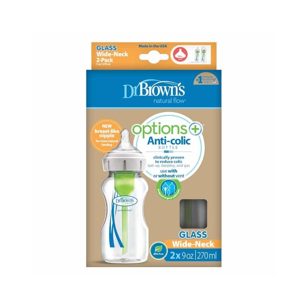 Options+ Anti-Colic Glass 0m+ 270ml Twin Pack