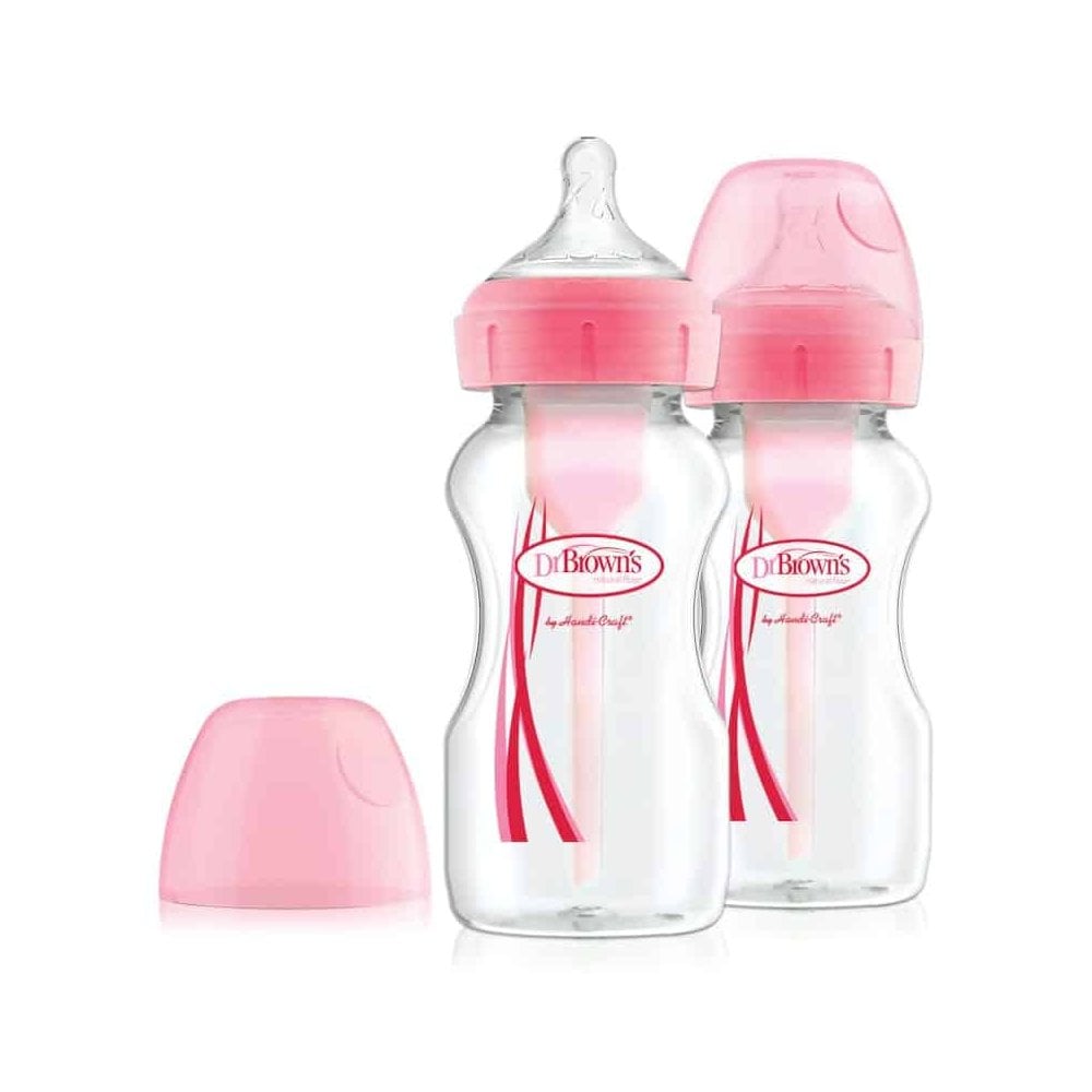 Options+ Anti-Colic 270ml 0m+ Pink Plastic Bottle Twin Pack