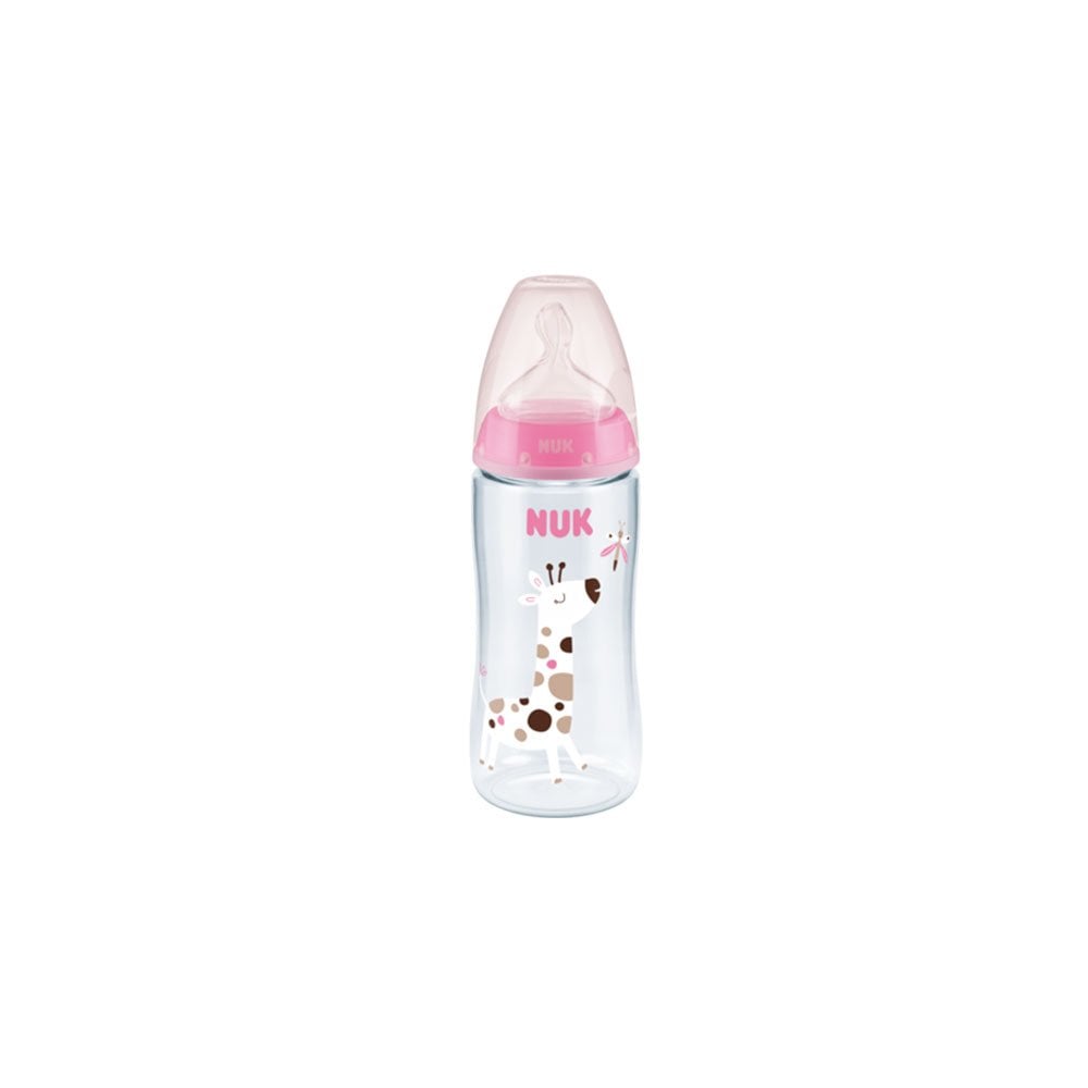 First Choice Plus Baby Bottle with Temperature Control Pink Giraffe 6-18m 300ml