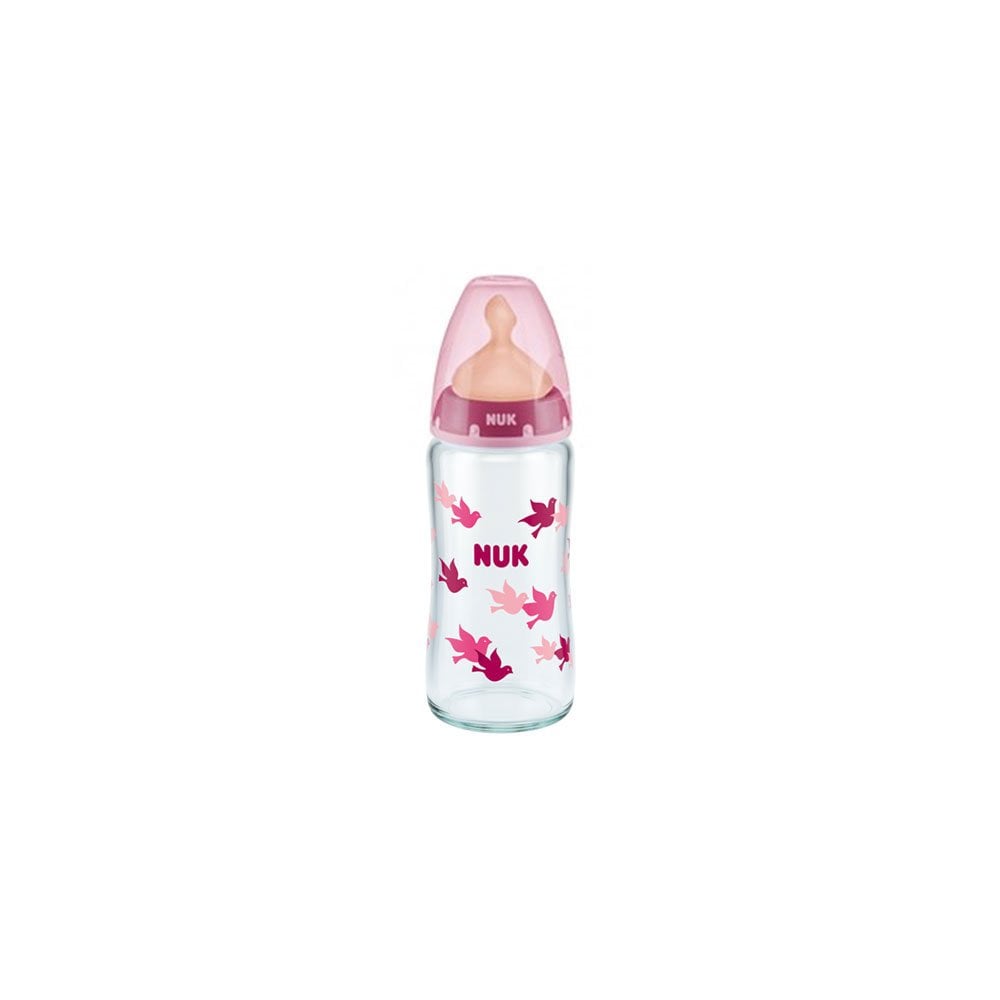 First Choice Plus Glass Bottle with Temperature Control with Latex Teat Pink 240ml