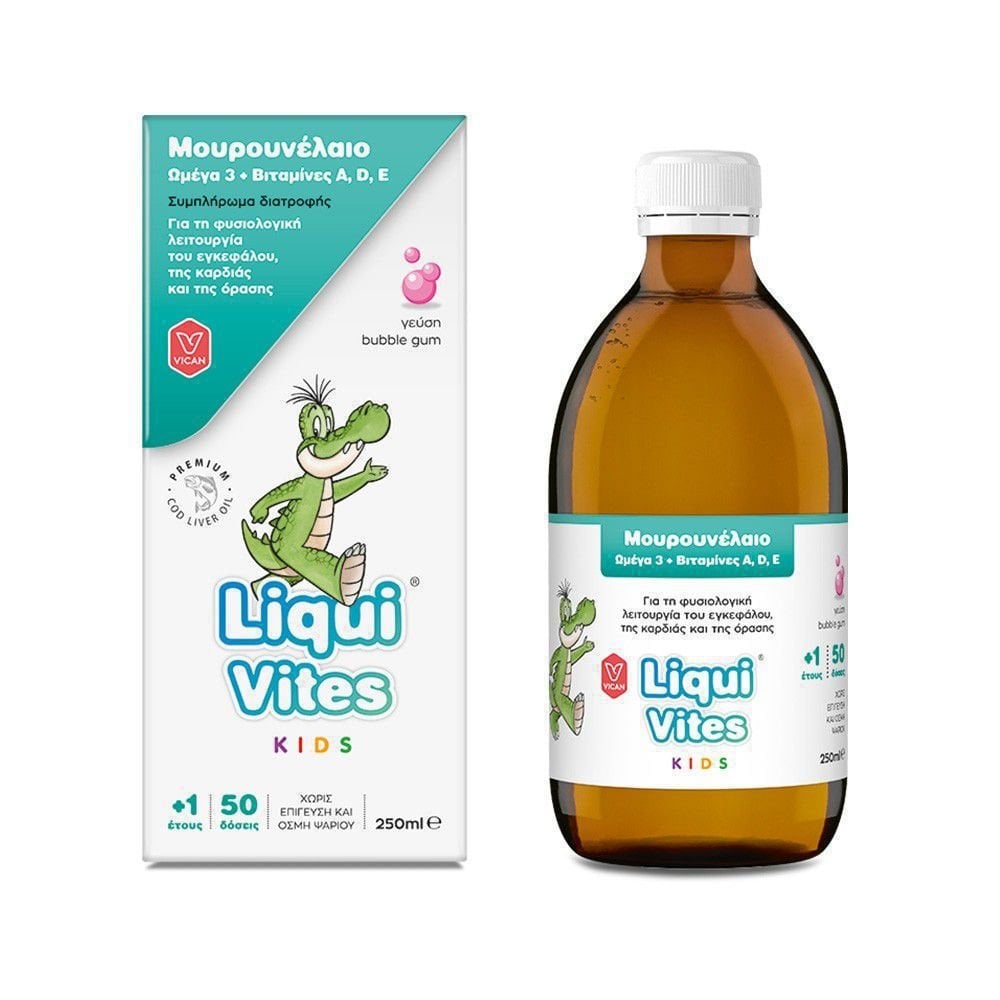 Liqui Vites Kids Cod Liver Oil, Omega 3, Vitamines A, D & E with Bubble Gum Flavour 250ml