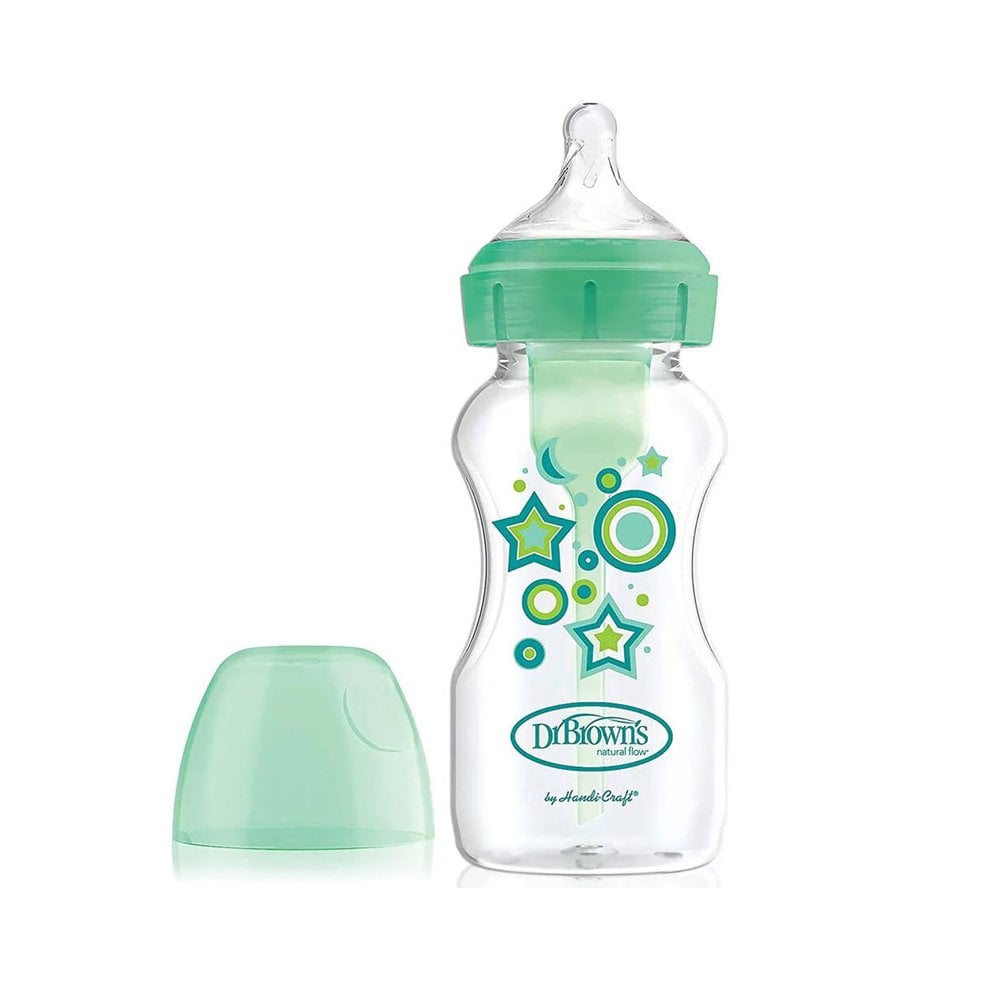 Options+ Wide Neck Anti-Colic Bottle 0+m Green 270ml