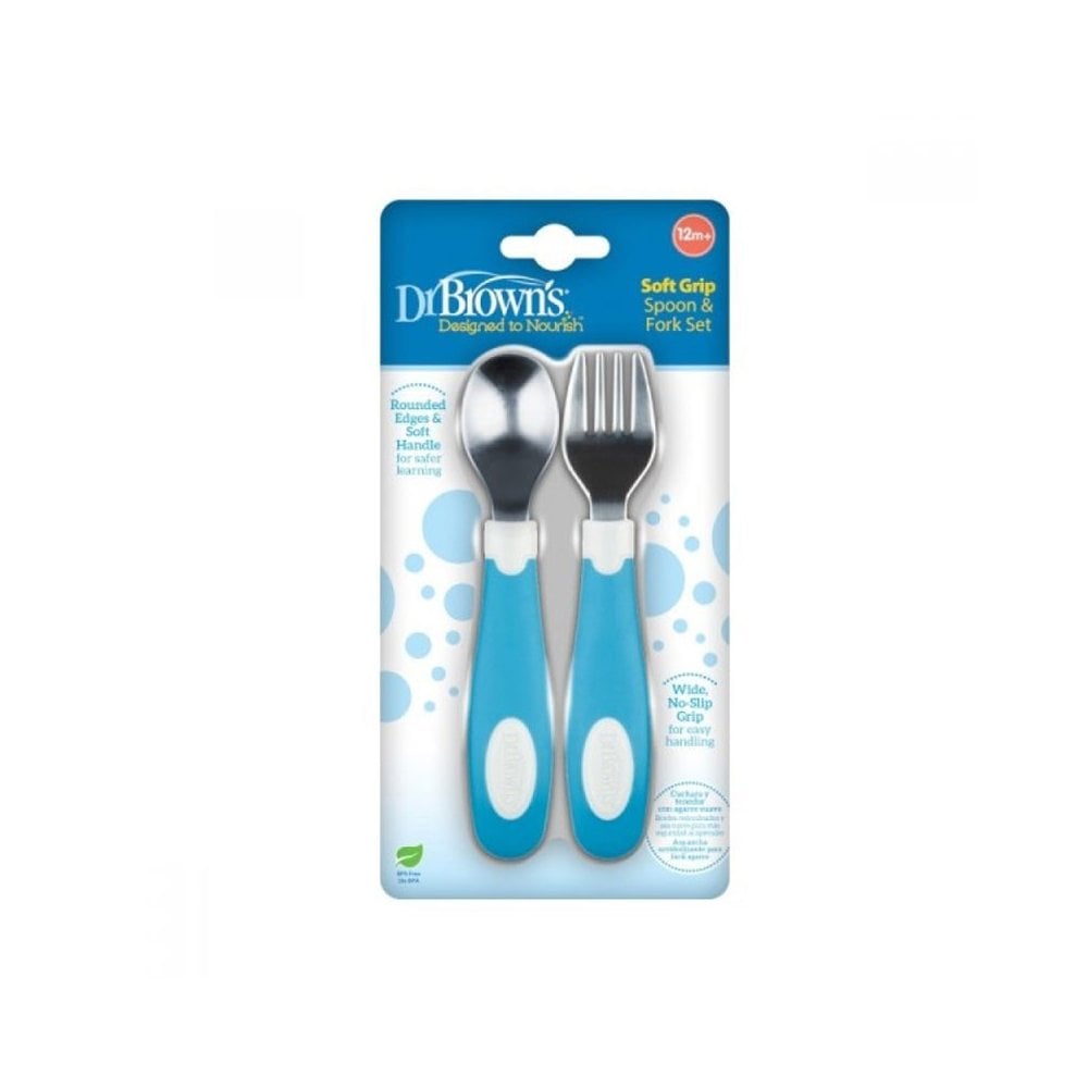 Designed to Nourish Soft-Grip Spoon and Fork Blue