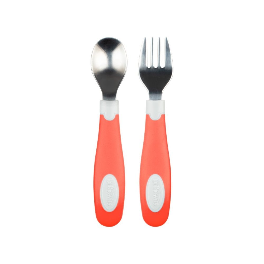 Designed to Nourish Soft-Grip Spoon and Fork Coral