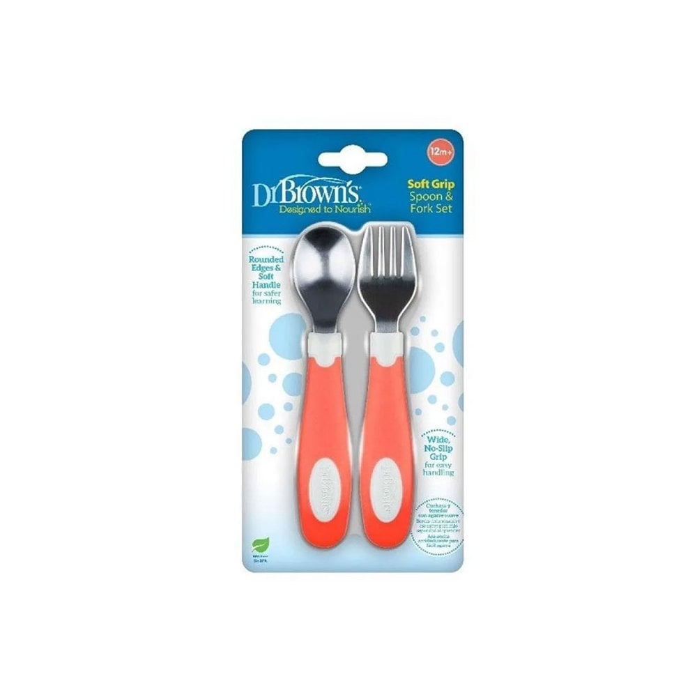 Designed to Nourish Soft-Grip Spoon and Fork Coral
