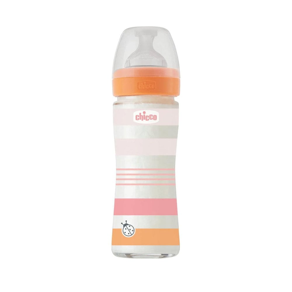 Girl Well Being Glass Baby Bottle with Silicone Teat 0m+ 240ml