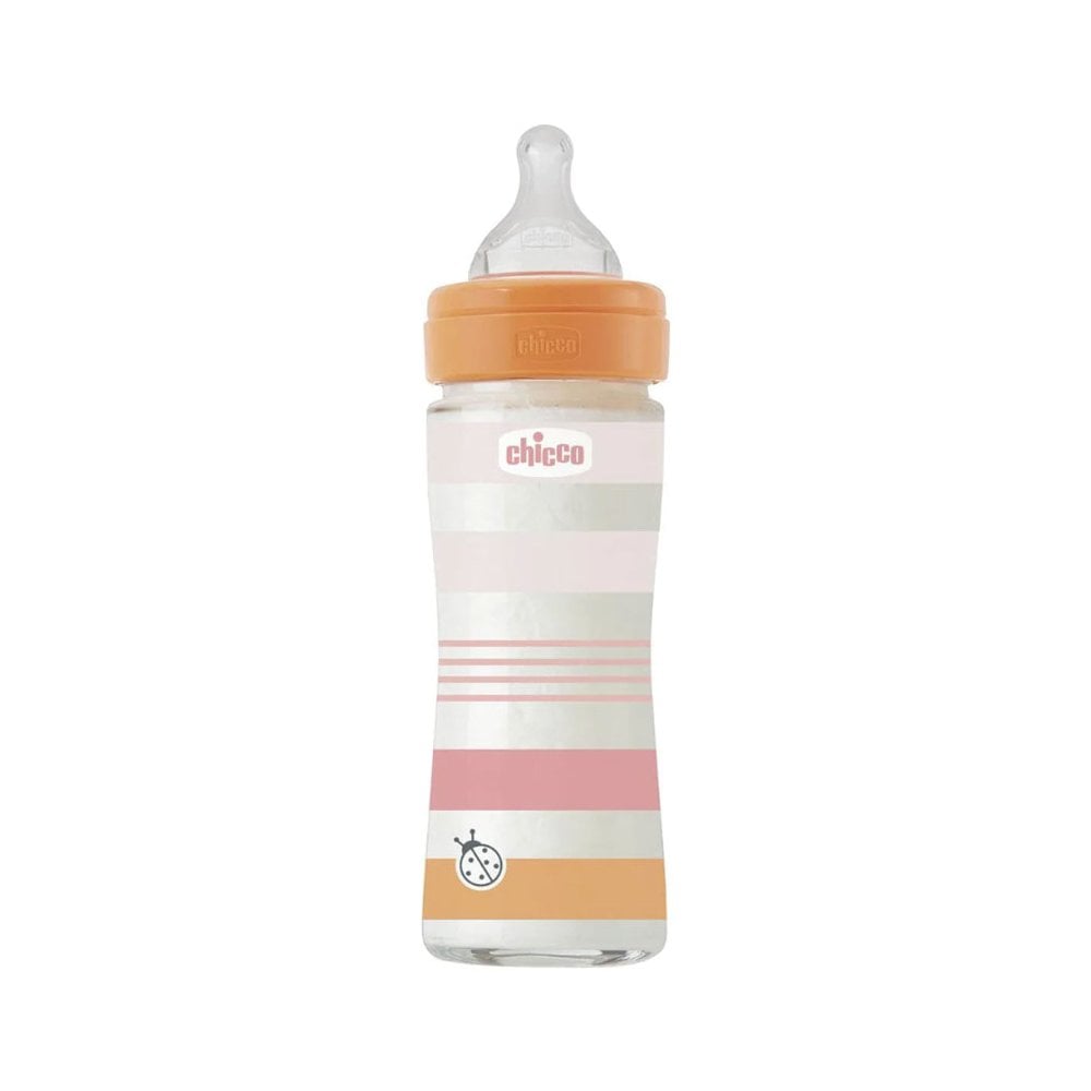 Girl Well Being Glass Baby Bottle with Silicone Teat 0m+ 240ml