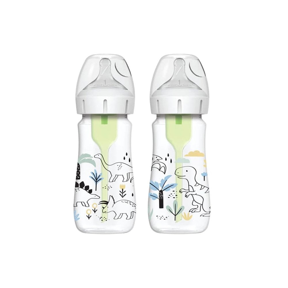 Baby Bottle Plastic Wide Neck Dinosaurs OPTIONS+ 0m+ 2 x 270ml
