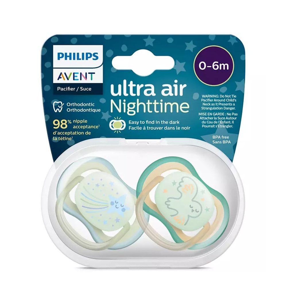 Ultra Air Nighttime Pacifier SCF376/18, 0-6m 2pc