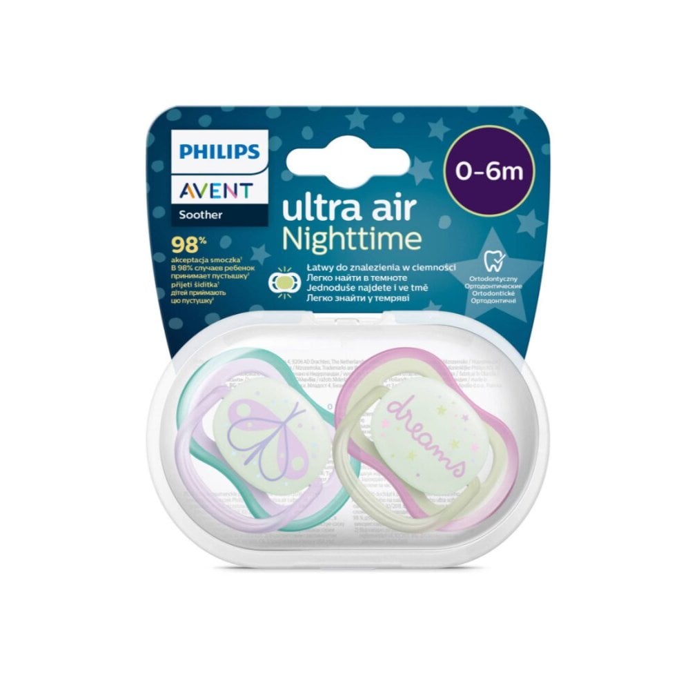 Ultra Air Night Time Soother SCF376/19, 0-6m 2pcs
