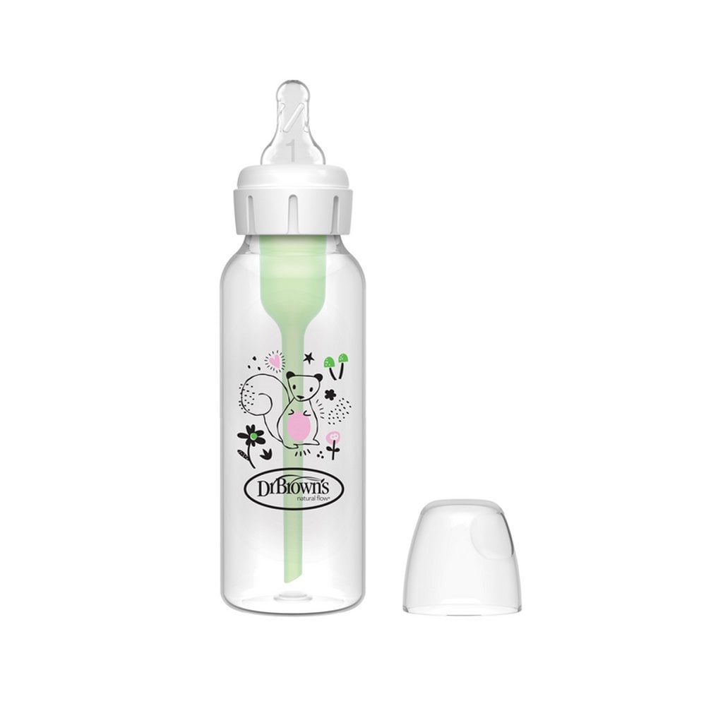 Natural Flow Anti-Colic Options+ Narrow Baby Bottle, with Level 1 Slow Flow Nipple Squirrel 0m+ 250ml