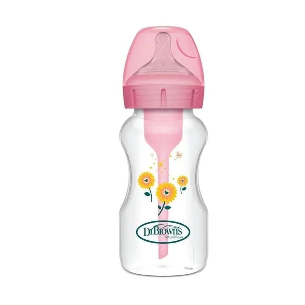 Options+ Wide Neck Anti-Colic Bottle 0+m Pink Flowers 270ml