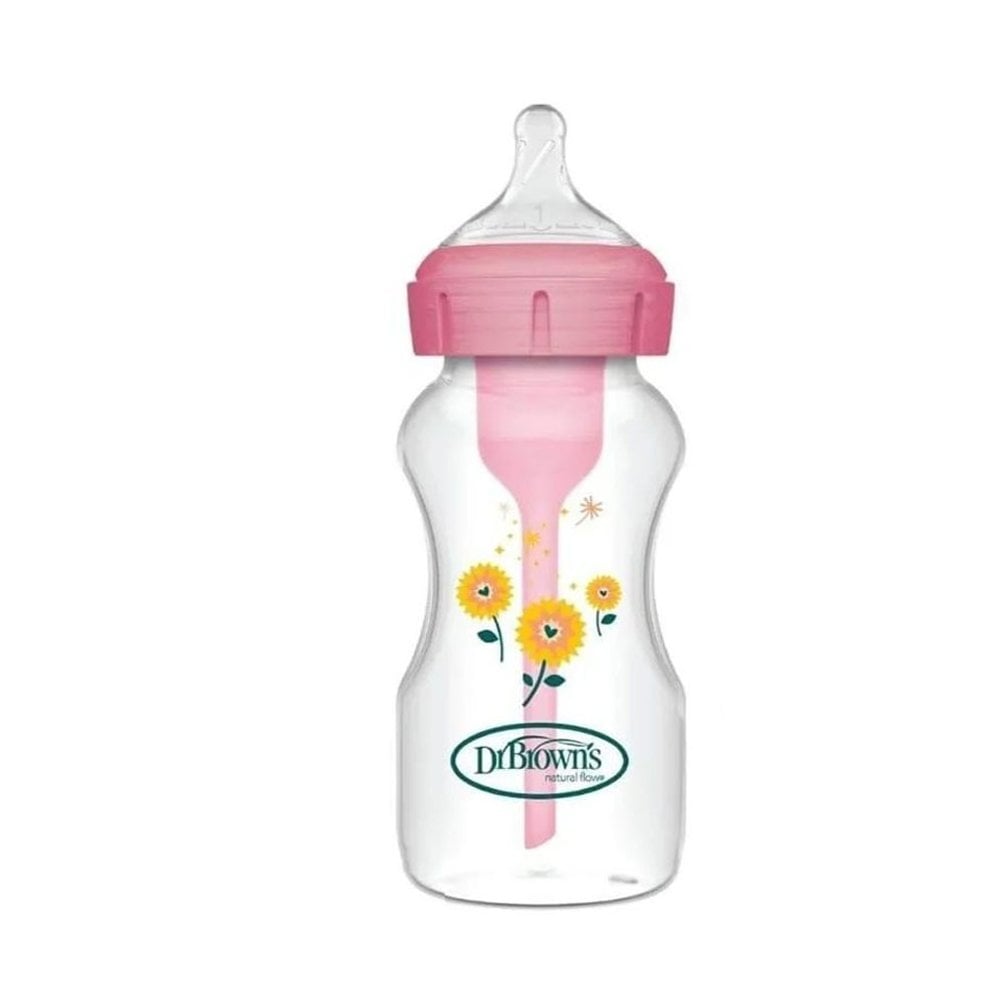 Options+ Wide Neck Anti-Colic Bottle 0+m Pink Flowers 270ml