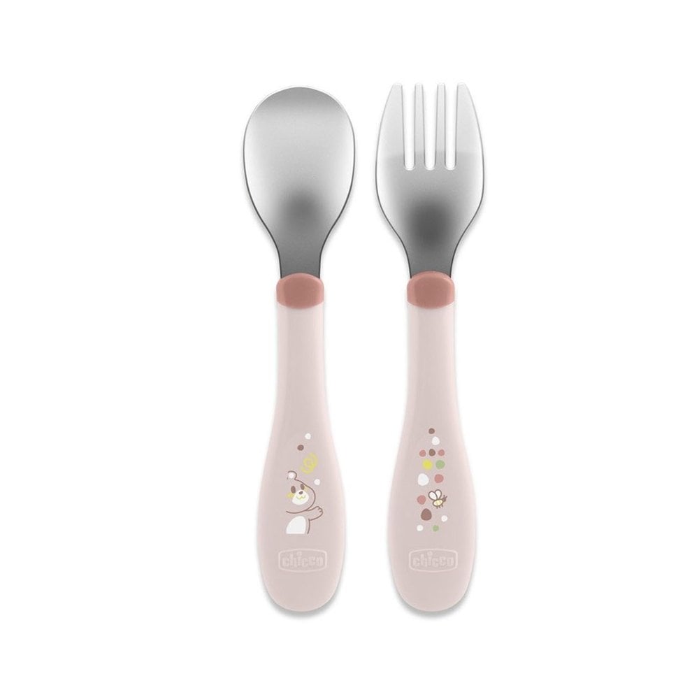 Metal Cutlery Fork-Spoon Pink 18m+