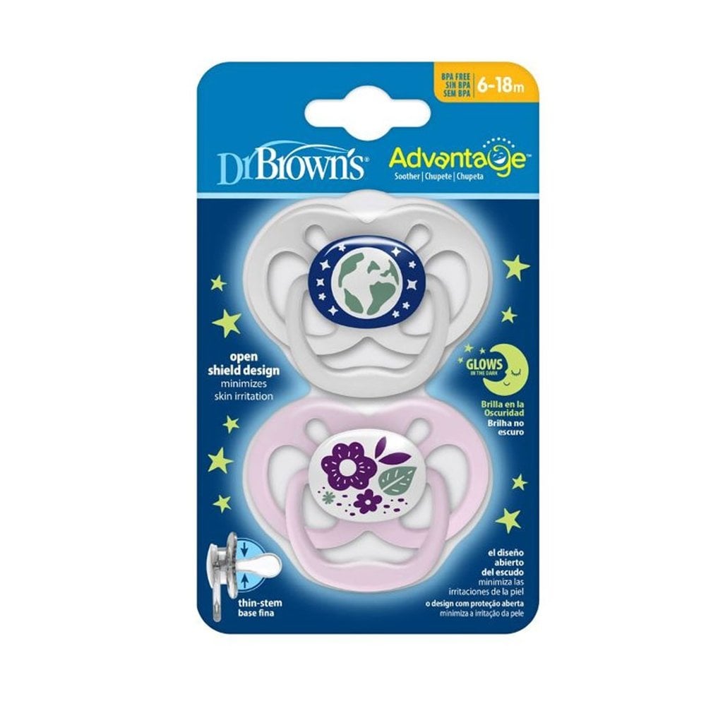 Advantage Glow in The Dark Silicone Soother Girl 6-18m 2pcs