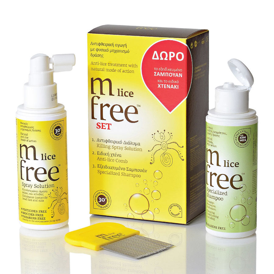 M Free Lice Set with Anti-Lice Spray 100 ml & Specialized Shampoo 100ml & Comb