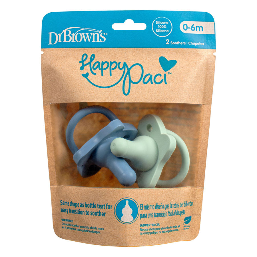 Happy Paci Silicone Soother 0-6m Green/Blue 2pcs