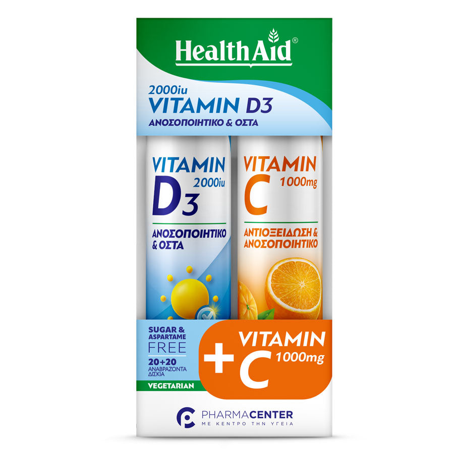 Vitamin D3 2000iu 20eff.tabs & Vitamin C 1000mg Orange 20eff.tabs