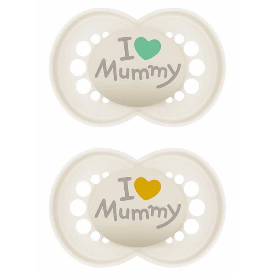 Soother Ι Love Mummy Silicone 6-16m Beige 70SU2c 2pcs