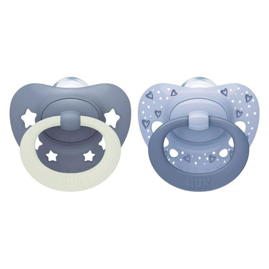 First Choice Classic Day & Night Silicone Soother with Case 0-6m Blue 2pcs